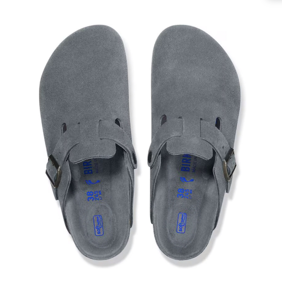 Birkenstock Boston Soft Footbed Suede Leather Basalt Gray Tonal