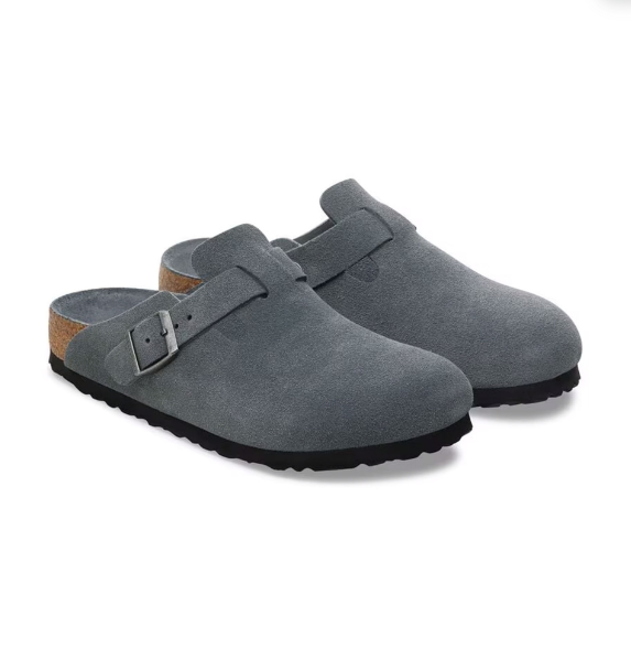 Birkenstock Boston Soft Footbed Suede Leather Basalt Gray Tonal