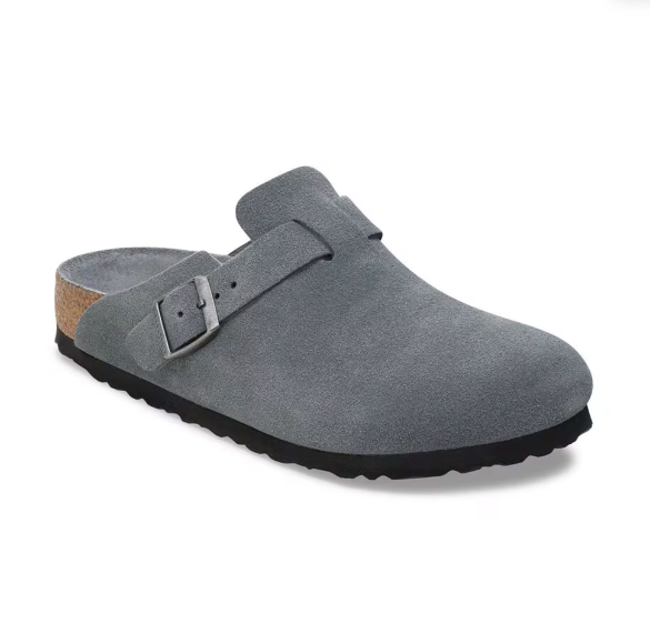 Birkenstock Boston Soft Footbed Suede Leather Basalt Gray Tonal