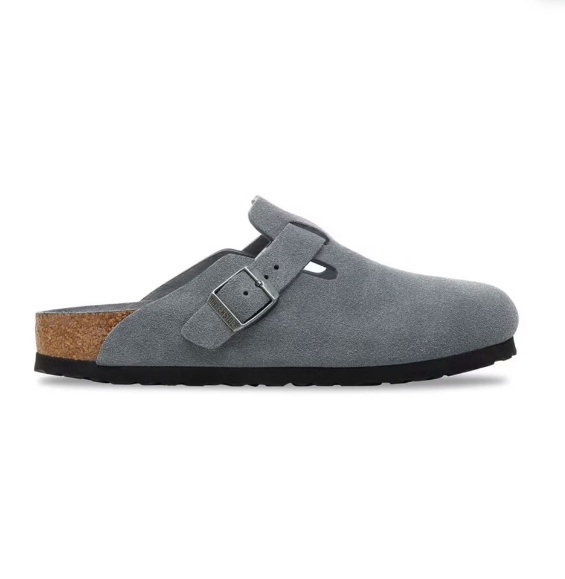 Birkenstock Boston Soft Footbed Suede Leather Basalt Gray Tonal