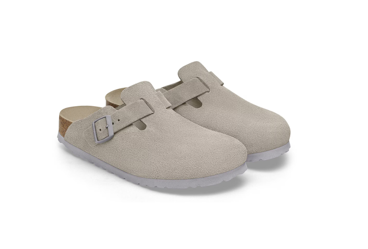 Birkenstock Boston Soft Footbed Suede Leather Stone Coin