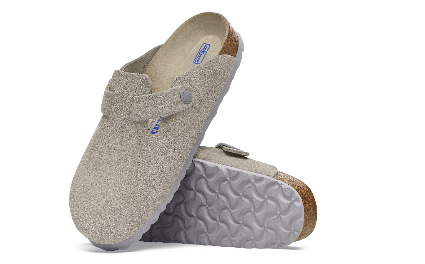 Birkenstock Boston Soft Footbed Suede Leather Stone Coin