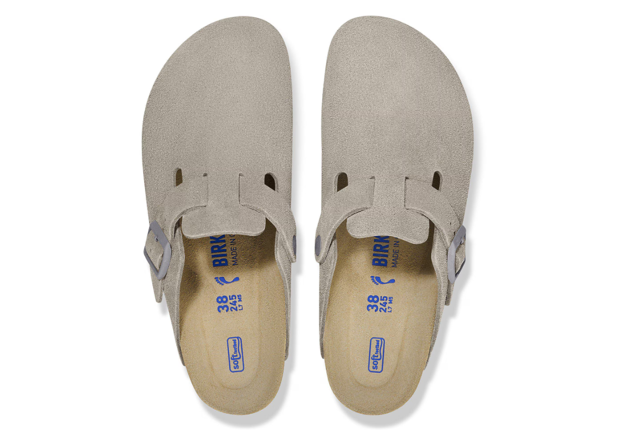 Birkenstock Boston Soft Footbed Suede Leather Stone Coin