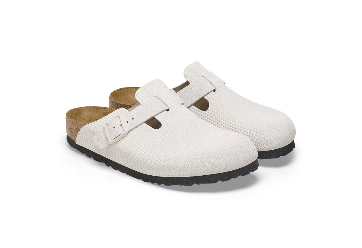 Birkenstock Boston Suede Embossed Corduroy Antique White