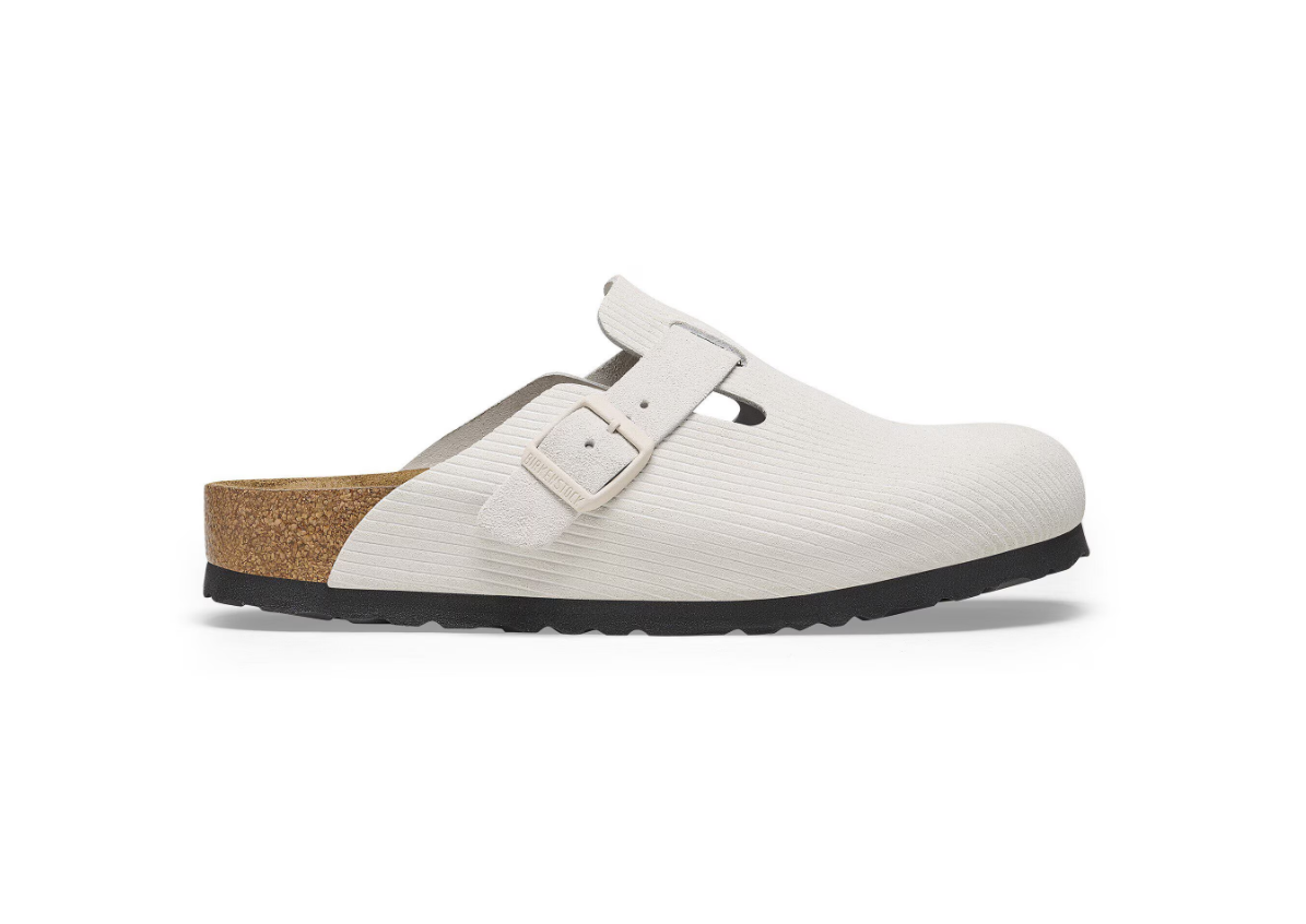 Birkenstock Boston Suede Embossed Corduroy Antique White