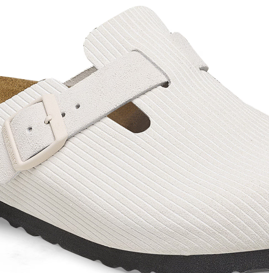 Birkenstock Boston Suede Embossed Corduroy Antique White