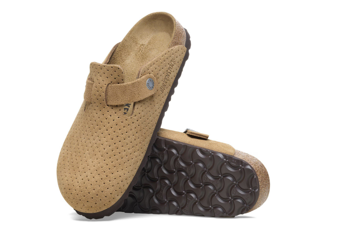 Birkenstock Boston Suede Embossed Dotted  - Beige, Narrow
