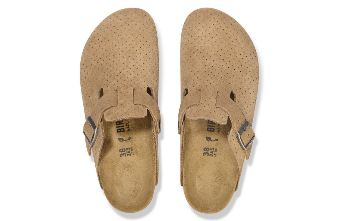 Birkenstock Boston Suede Embossed Dotted  - Beige, Narrow