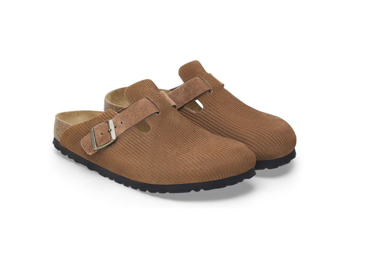 Birkenstock Boston Suede Leather Embossed Corduroy Dark Tea