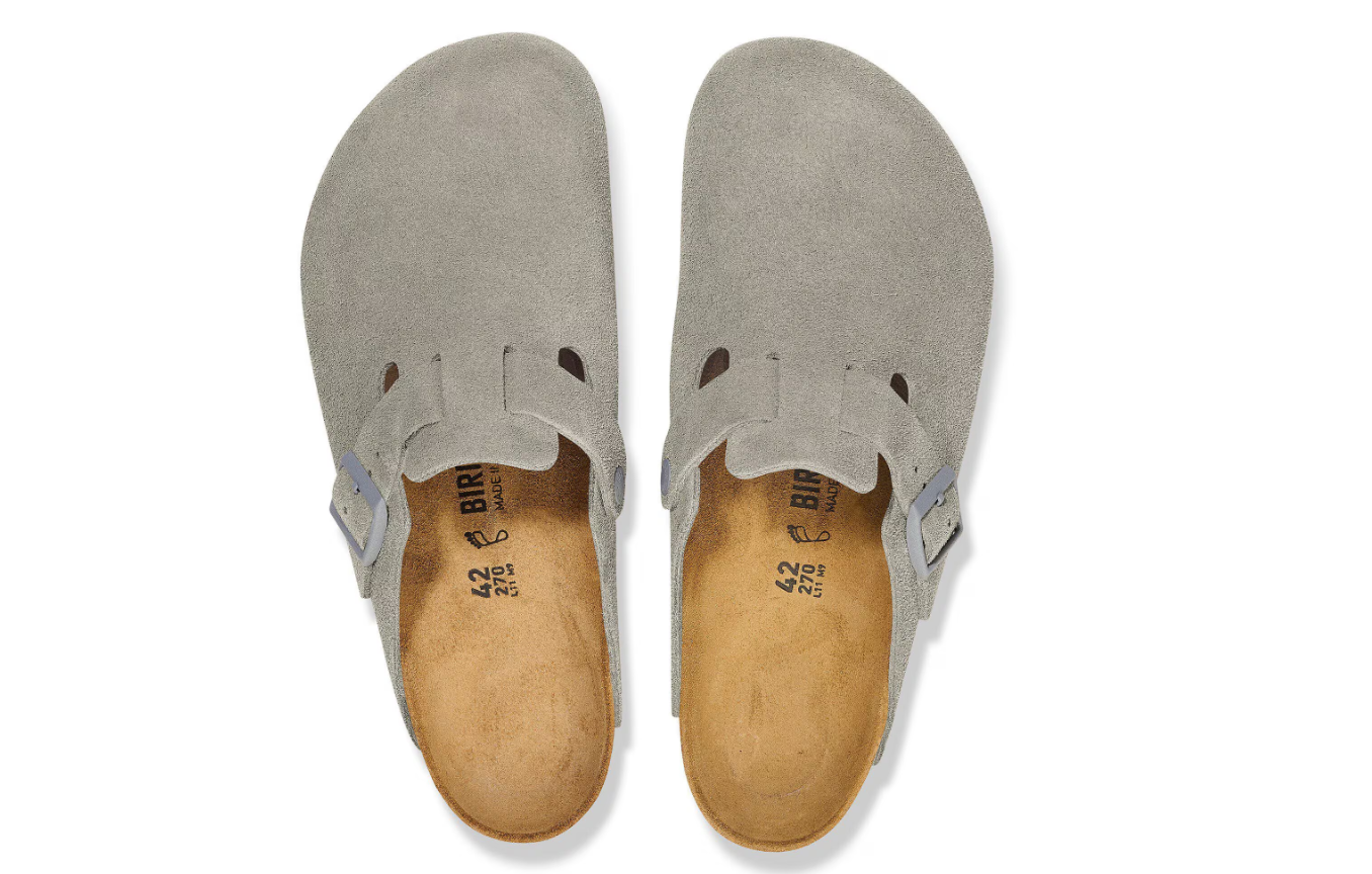 Birkenstock Boston Suede Leather Clog Stone Coin