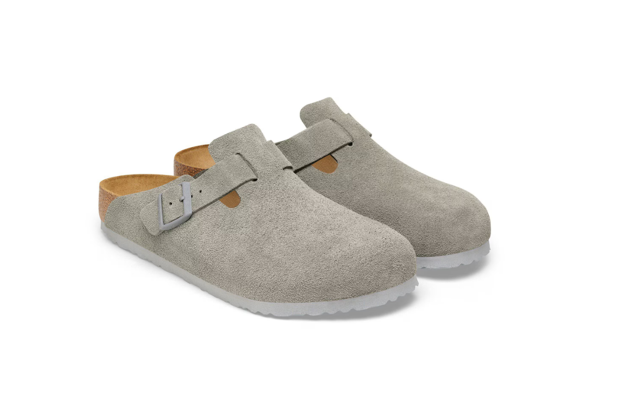 Birkenstock Boston Suede Leather Clog Stone Coin