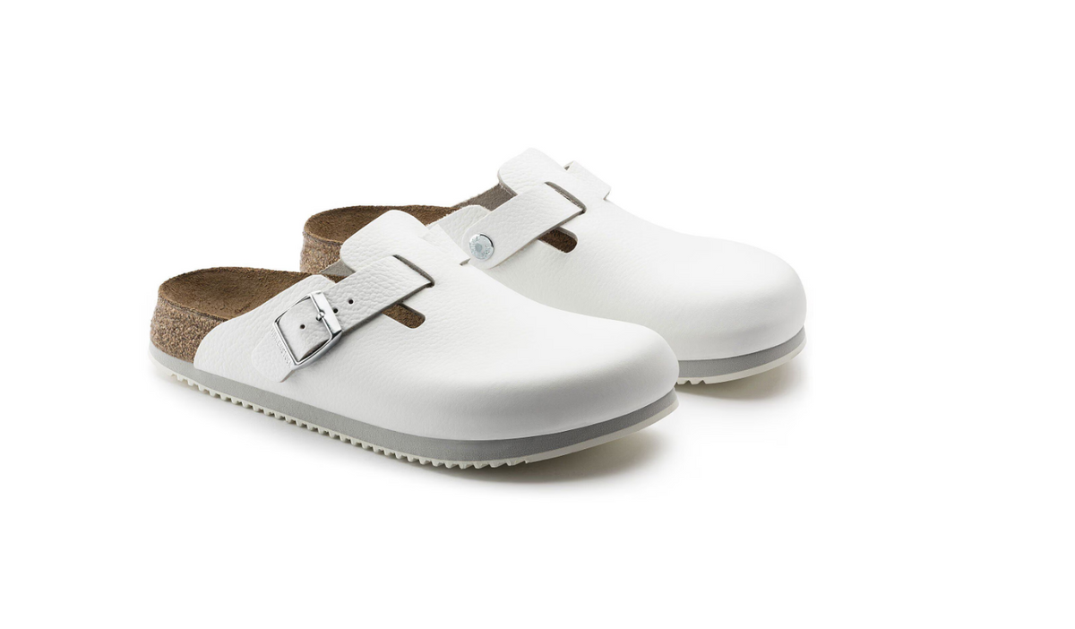 Birkenstock Boston Super Grip Natural Leather White Clog - White, Regular