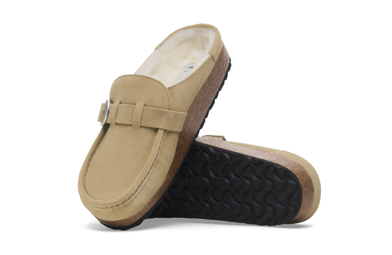 Birkenstock Buckley Shearling Suede Leather Taupe