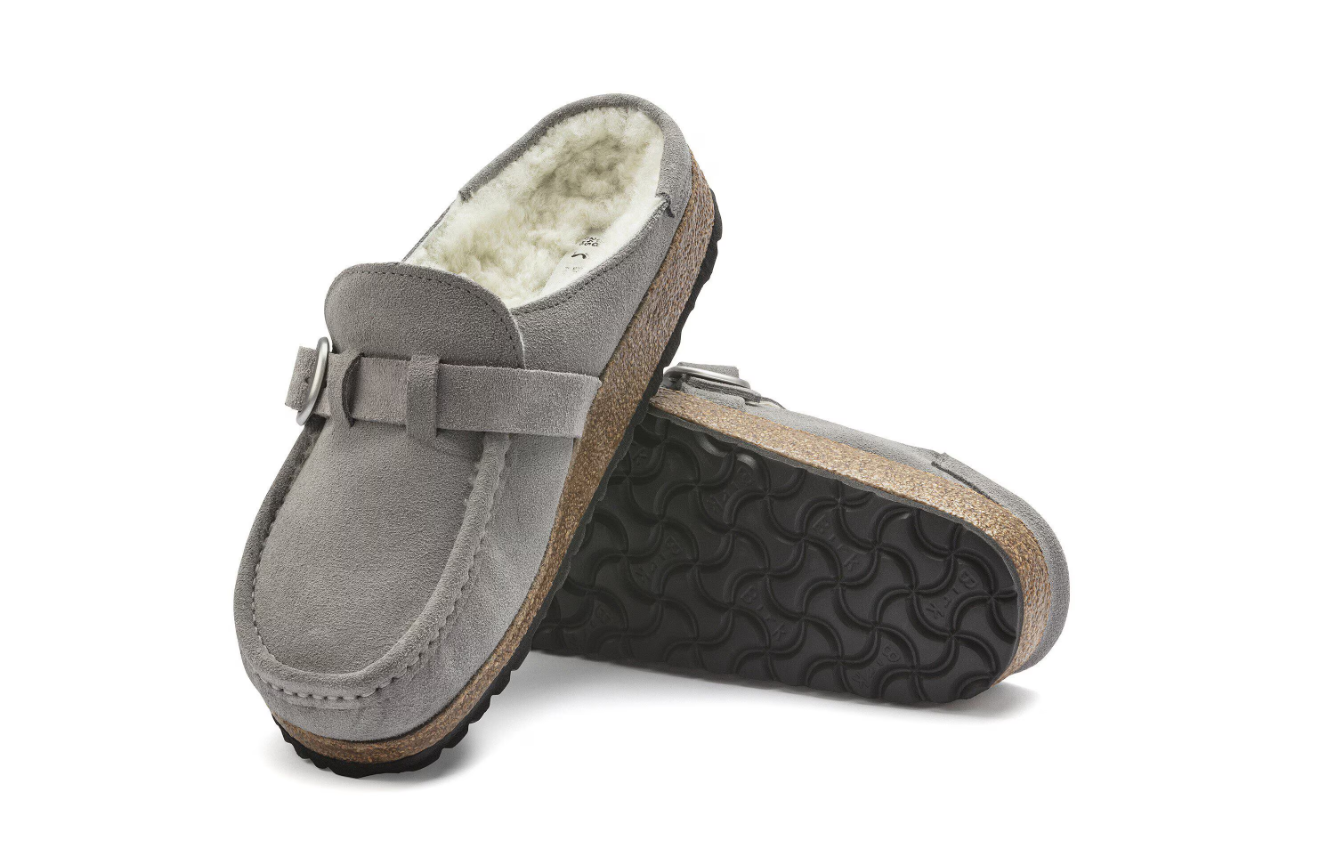 Birkenstock Buckley Shearling Suede Leather Stone Coin