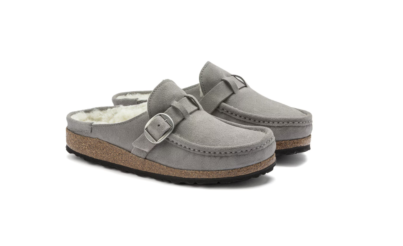 Birkenstock Buckley Shearling Suede Leather Stone Coin