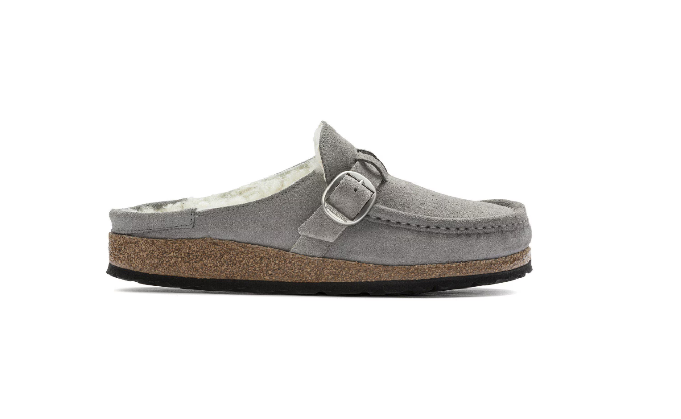 Birkenstock Buckley Shearling Suede Leather Stone Coin