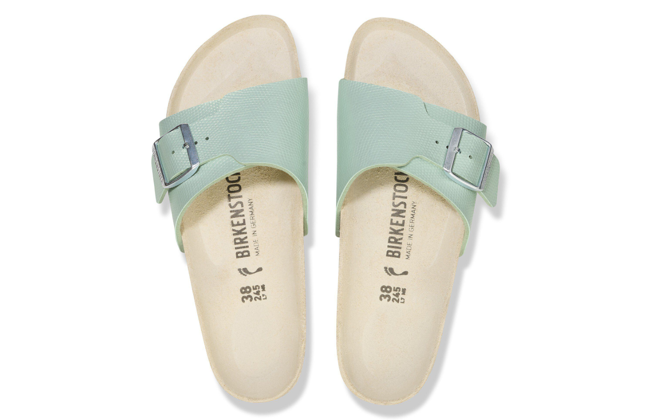 Birkenstock Catalina Birko-Flor Embossed Shiny Lizard Surf Green