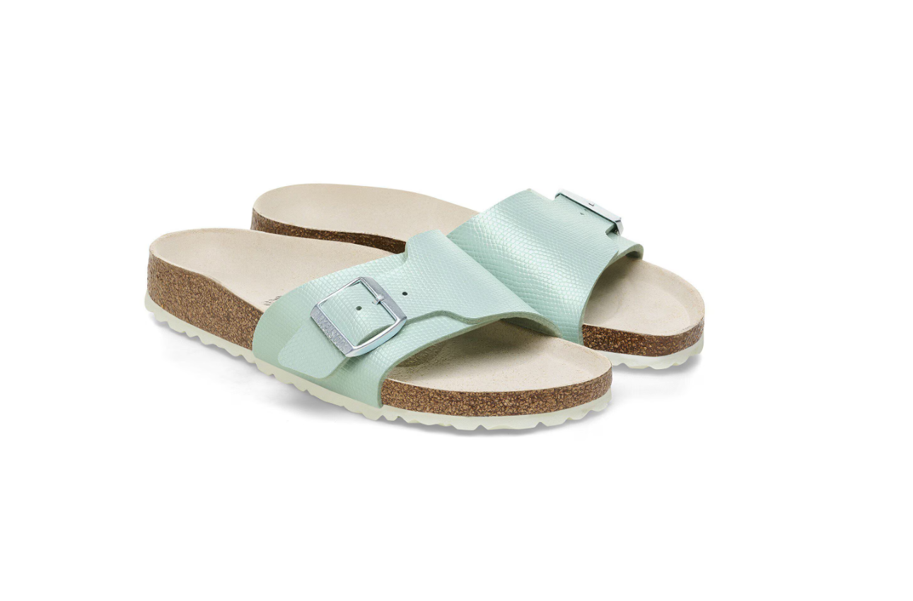 Birkenstock Catalina Birko-Flor Embossed Shiny Lizard Surf Green
