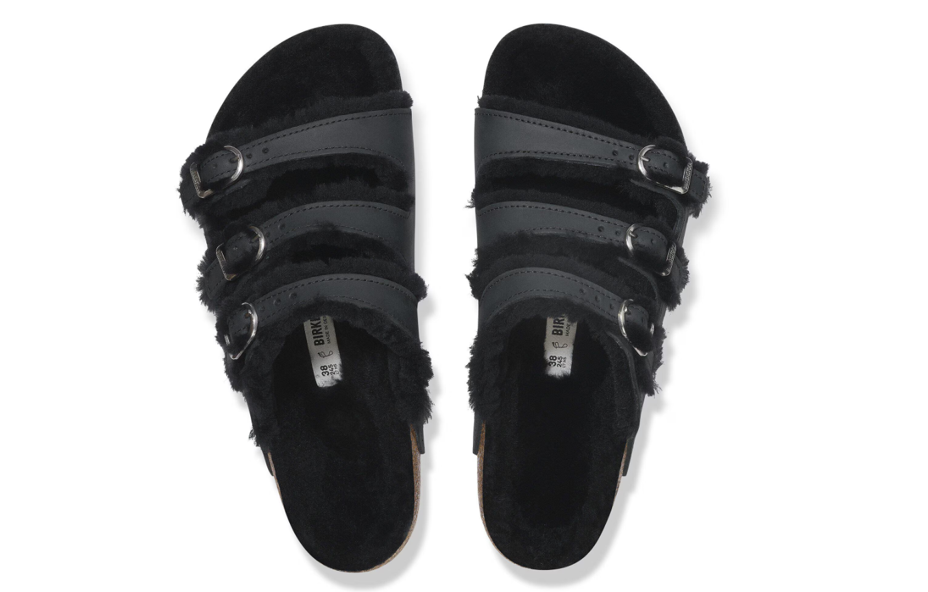 Birkenstock Florida Fresh Shearling Oiled Leather Black