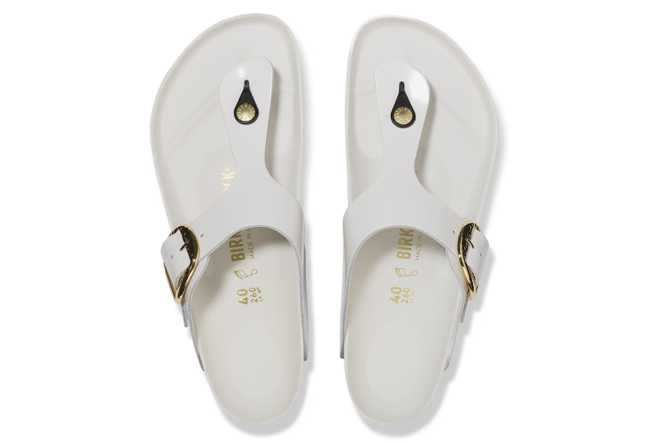 Birkenstock Gizeh Big Buckle Natural Leather Patent High Shine Antique White