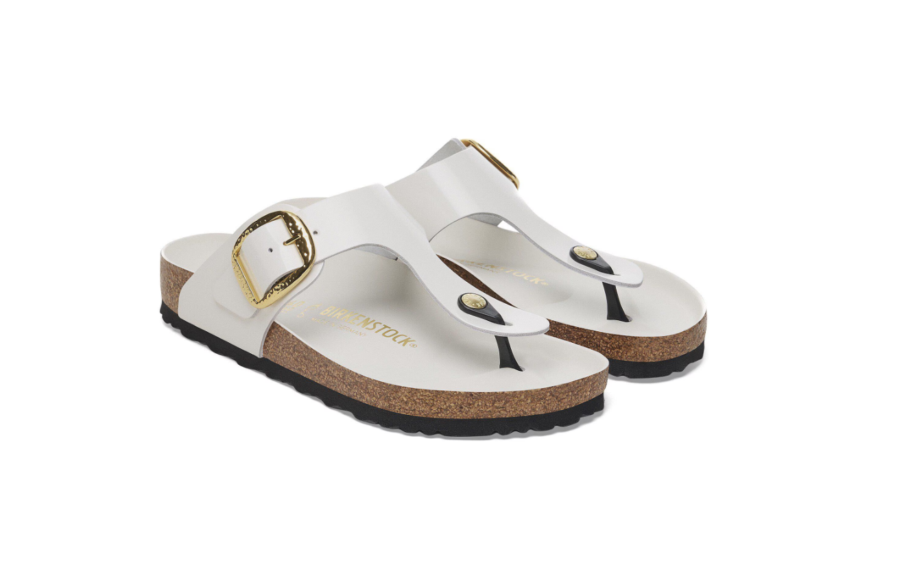 Birkenstock Gizeh Big Buckle Natural Leather Patent High Shine Antique White