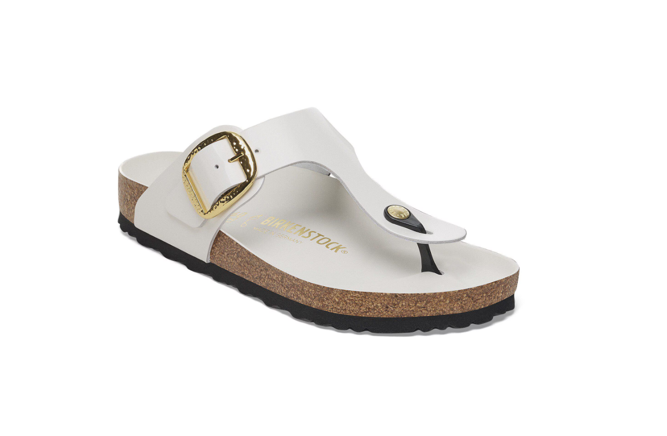 Birkenstock Gizeh Big Buckle Natural Leather Patent High Shine Antique White