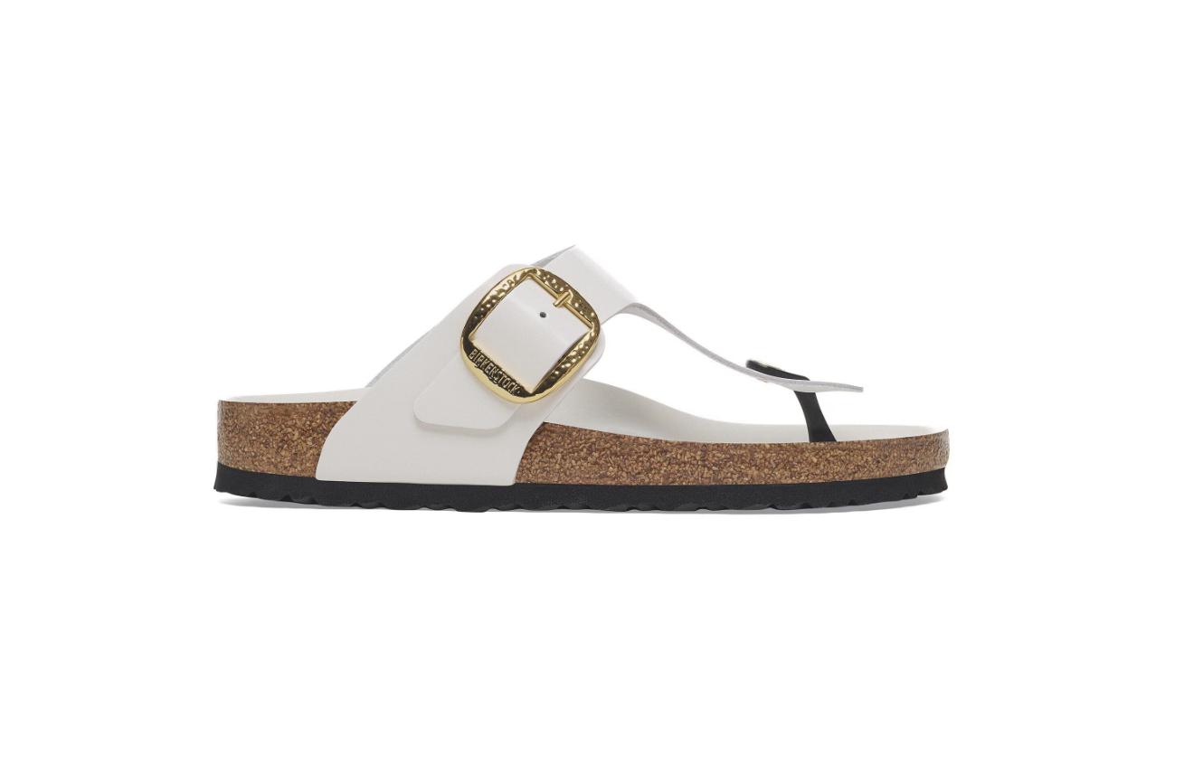 Birkenstock Gizeh Big Buckle Natural Leather Patent High Shine Antique White