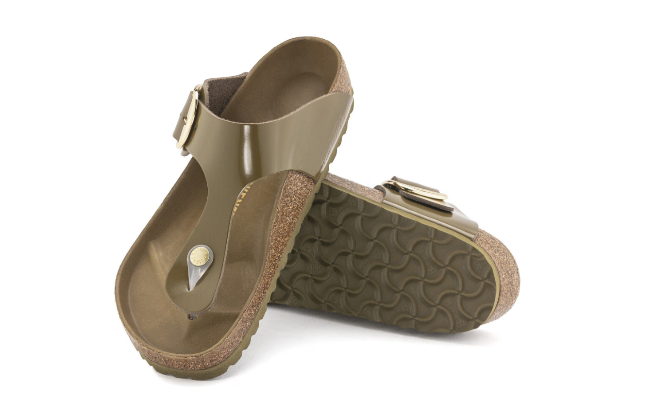 Birkenstock Gizeh Big Buckle Natural Leather Patent Mud Green