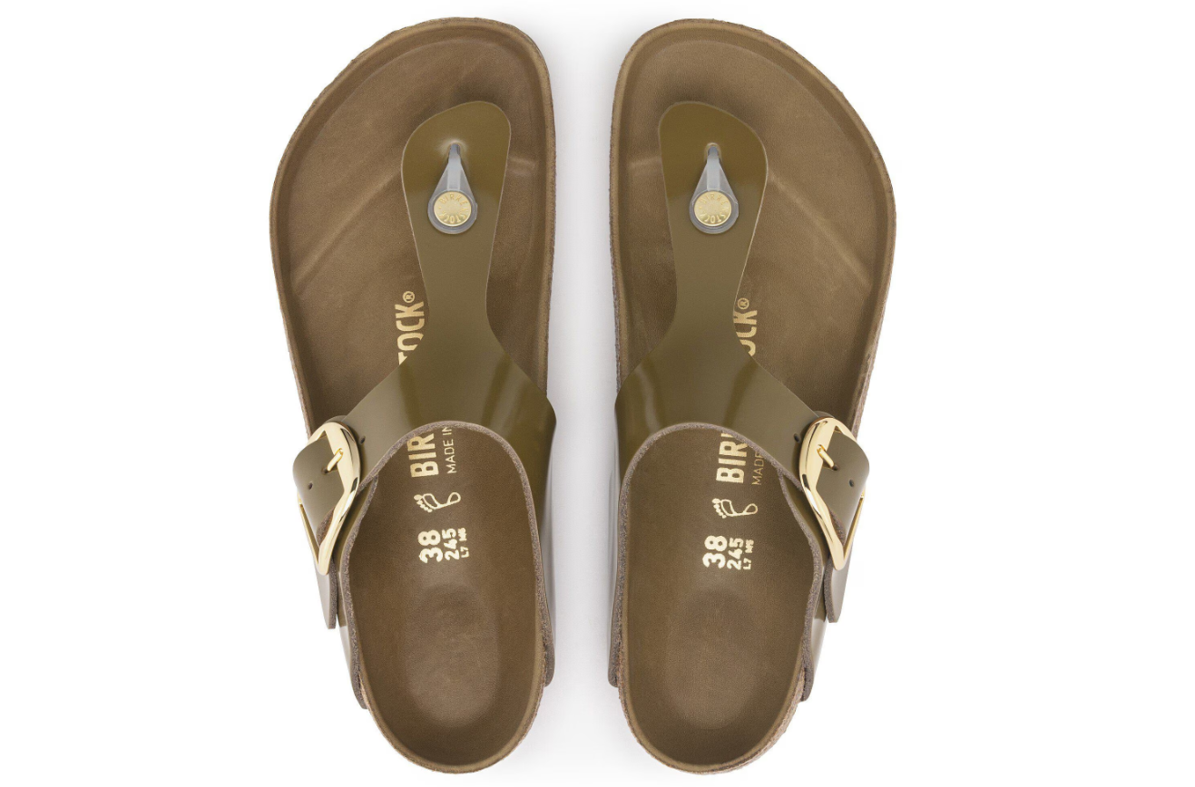 Birkenstock Gizeh Big Buckle Natural Leather Patent Mud Green