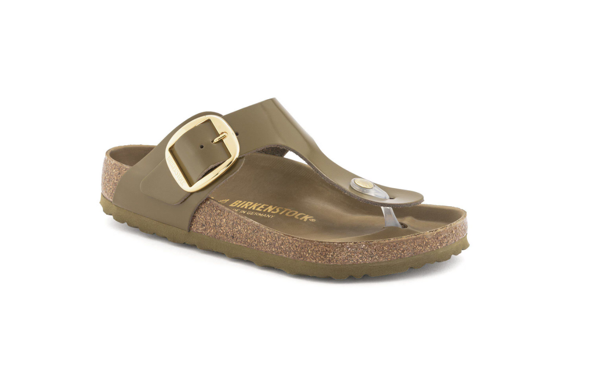 Birkenstock Gizeh Big Buckle Natural Leather Patent Mud Green