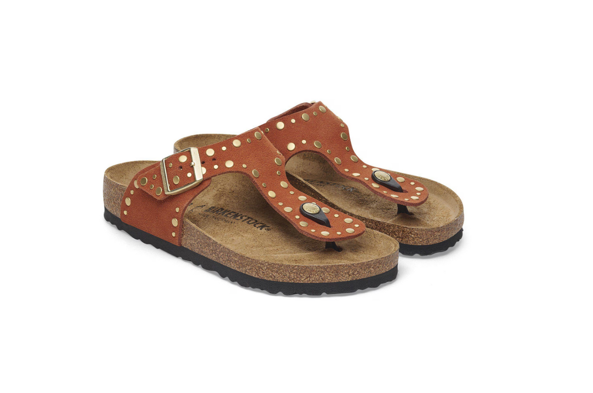 Birkenstock Gizeh Rivet Suede Leather - Dark Rust, Regular
