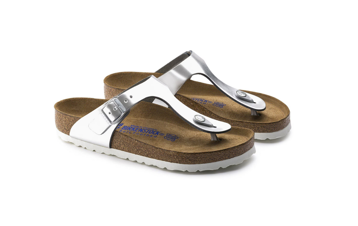 Birkenstock Gizeh Soft Footbed Metallic Silver Leather - Silver, Regular
