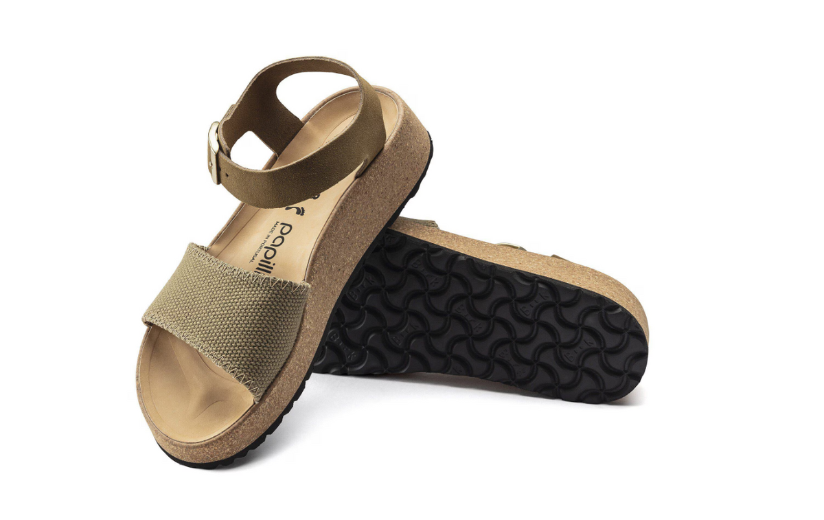 Papillio by BIRKENSTOCK Glenda Suede Textile Faded - Khaki, Narrow