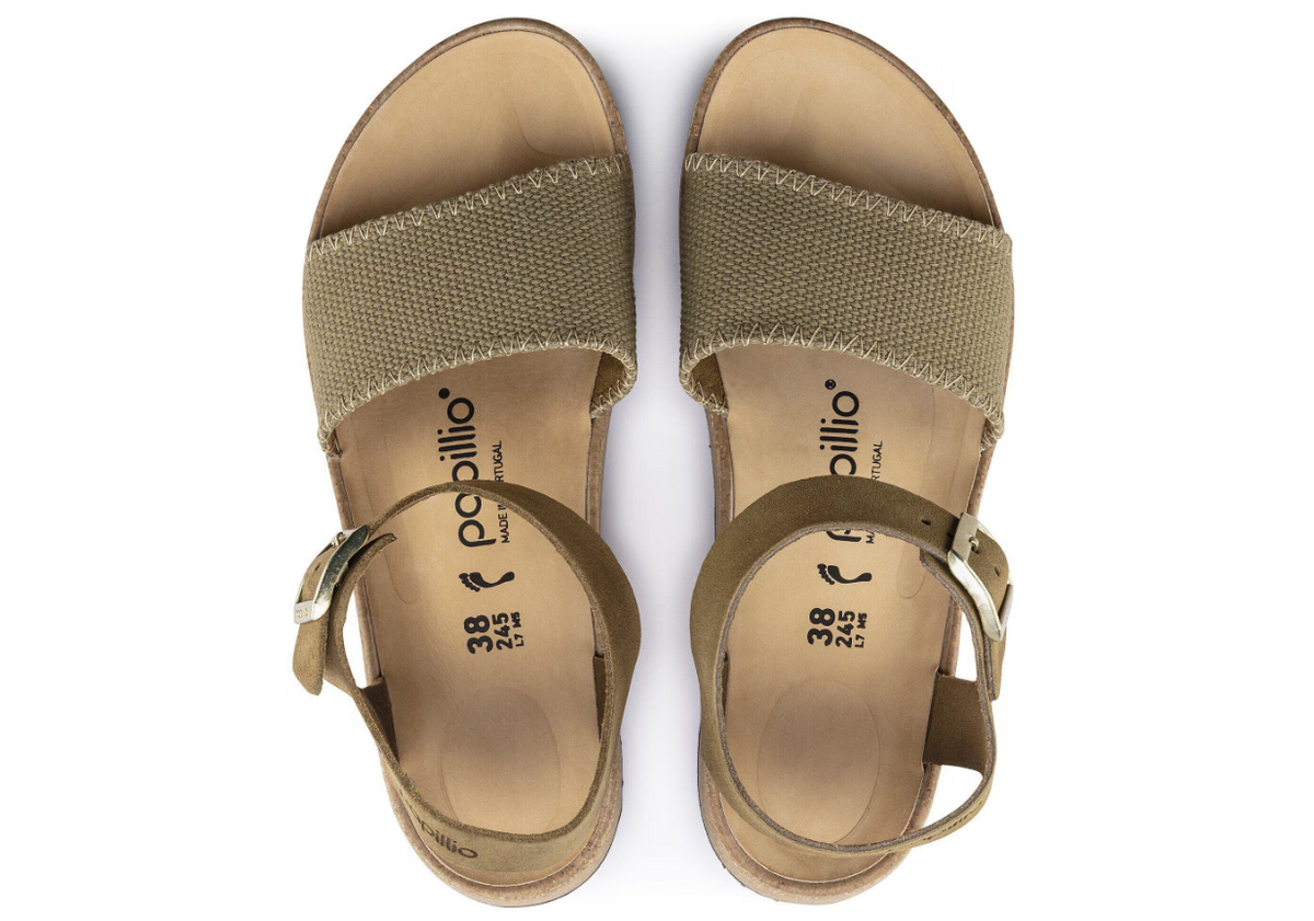 Papillio by BIRKENSTOCK Glenda Suede Textile Faded - Khaki, Narrow
