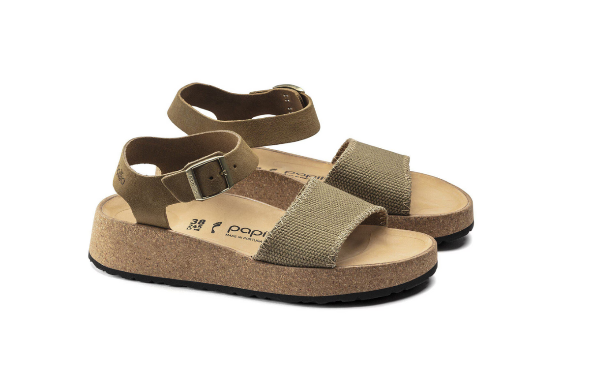 Papillio by BIRKENSTOCK Glenda Suede Textile Faded - Khaki, Narrow