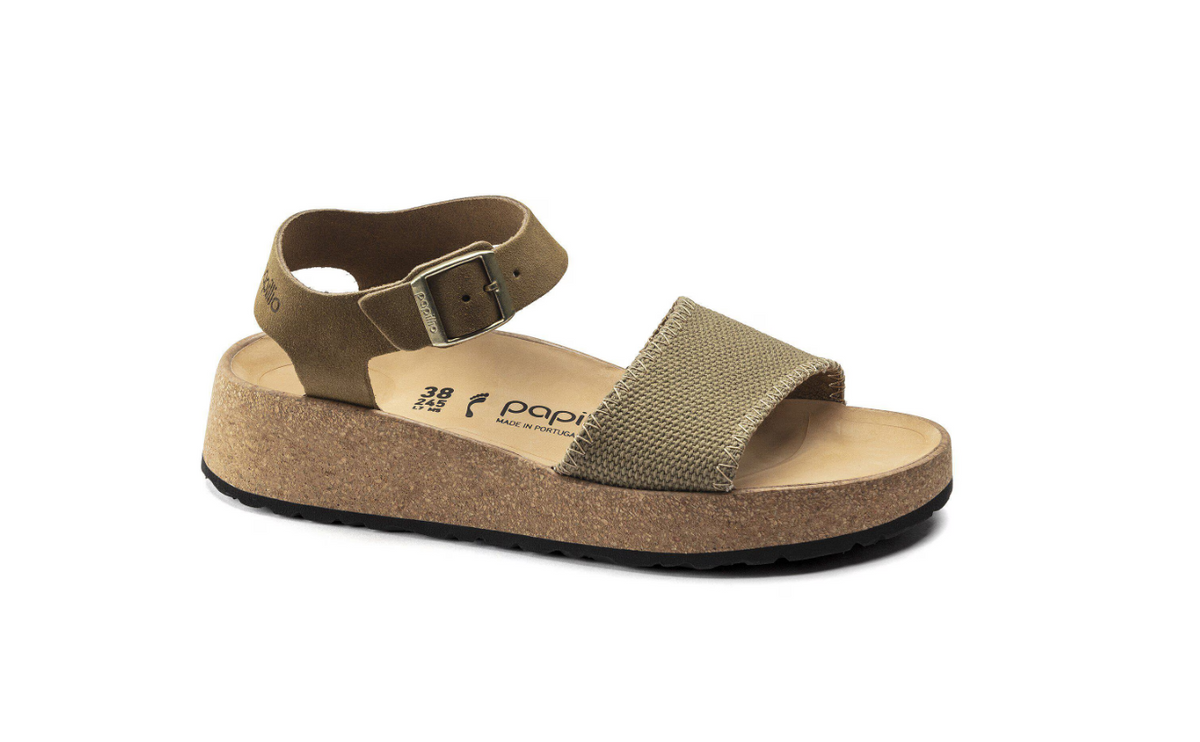 Papillio by BIRKENSTOCK Glenda Suede Textile Faded - Khaki, Narrow