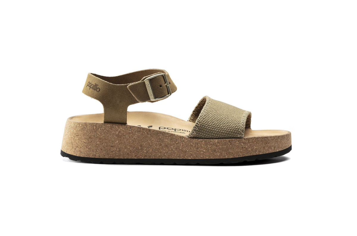 Papillio by BIRKENSTOCK Glenda Suede Textile Faded - Khaki, Narrow