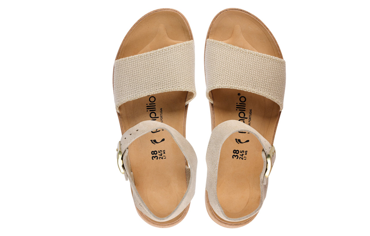 Birkenstock Glenda Suede Leather-Textile Sandcastle Sandal  Narrow