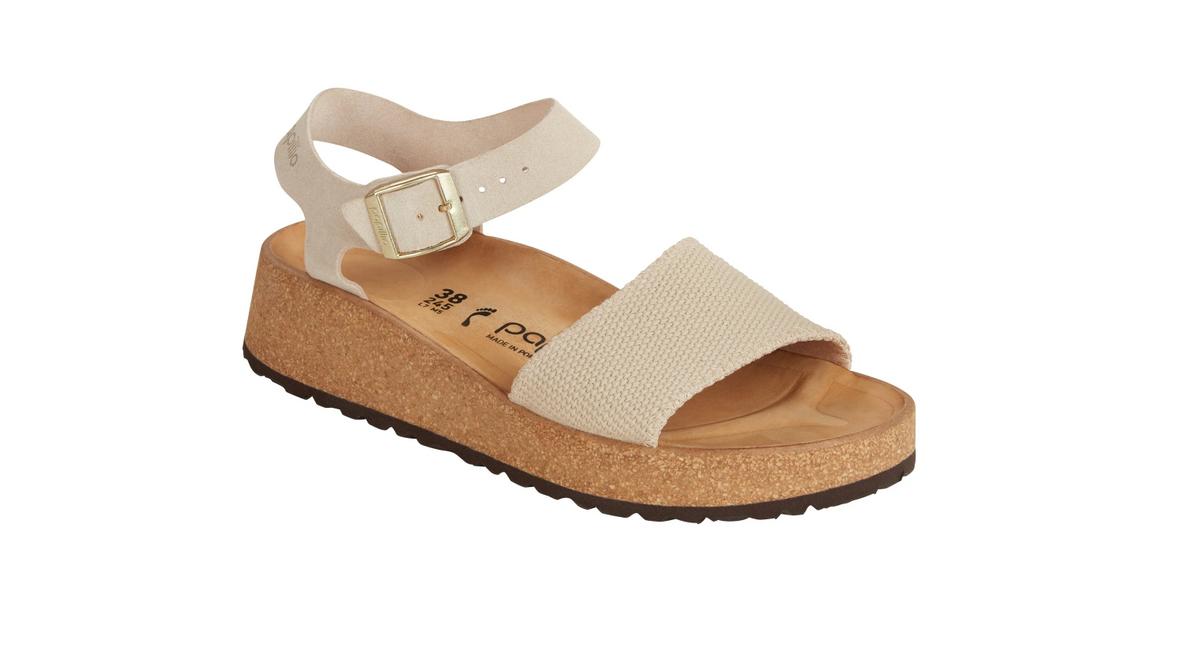 Birkenstock Glenda Suede Leather-Textile Sandcastle Sandal  Narrow