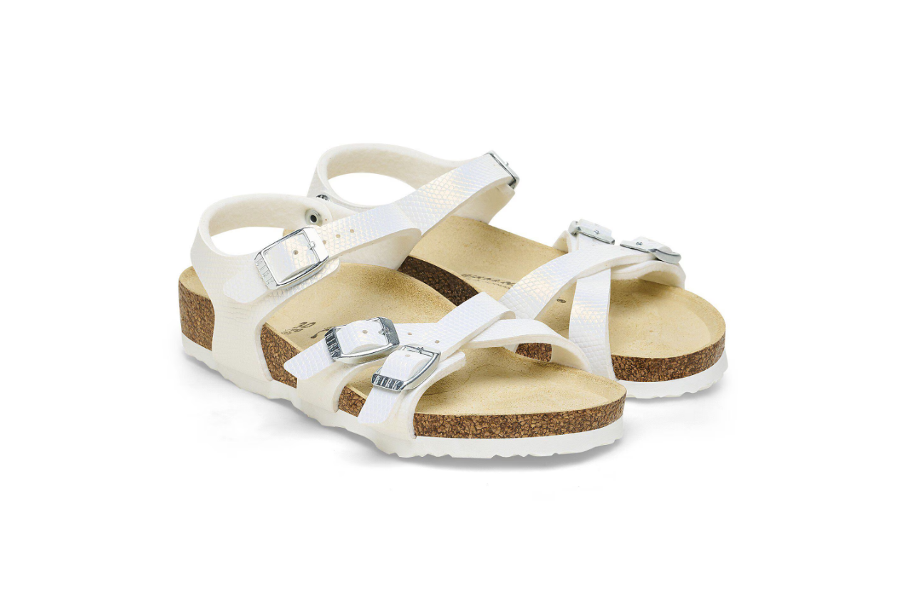 Birkenstock Kumba Kids Birko-Flor Embossed Shiny Lizard White Narrow