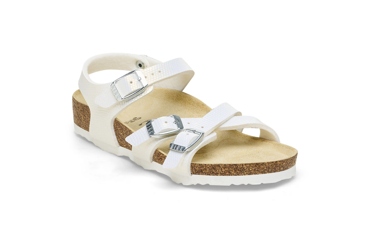 Birkenstock Kumba Kids Birko-Flor Embossed Shiny Lizard White Narrow
