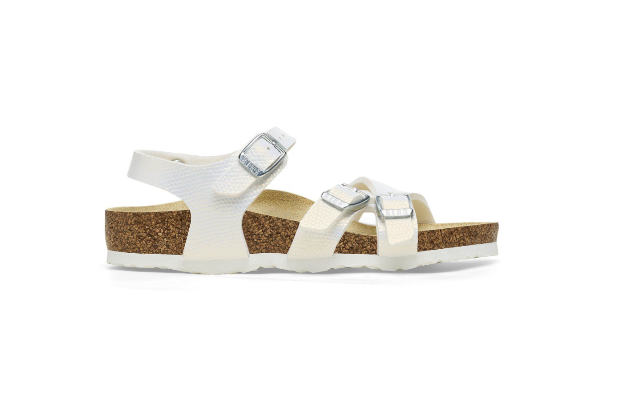 Birkenstock Kumba Kids Birko-Flor Embossed Shiny Lizard White Narrow