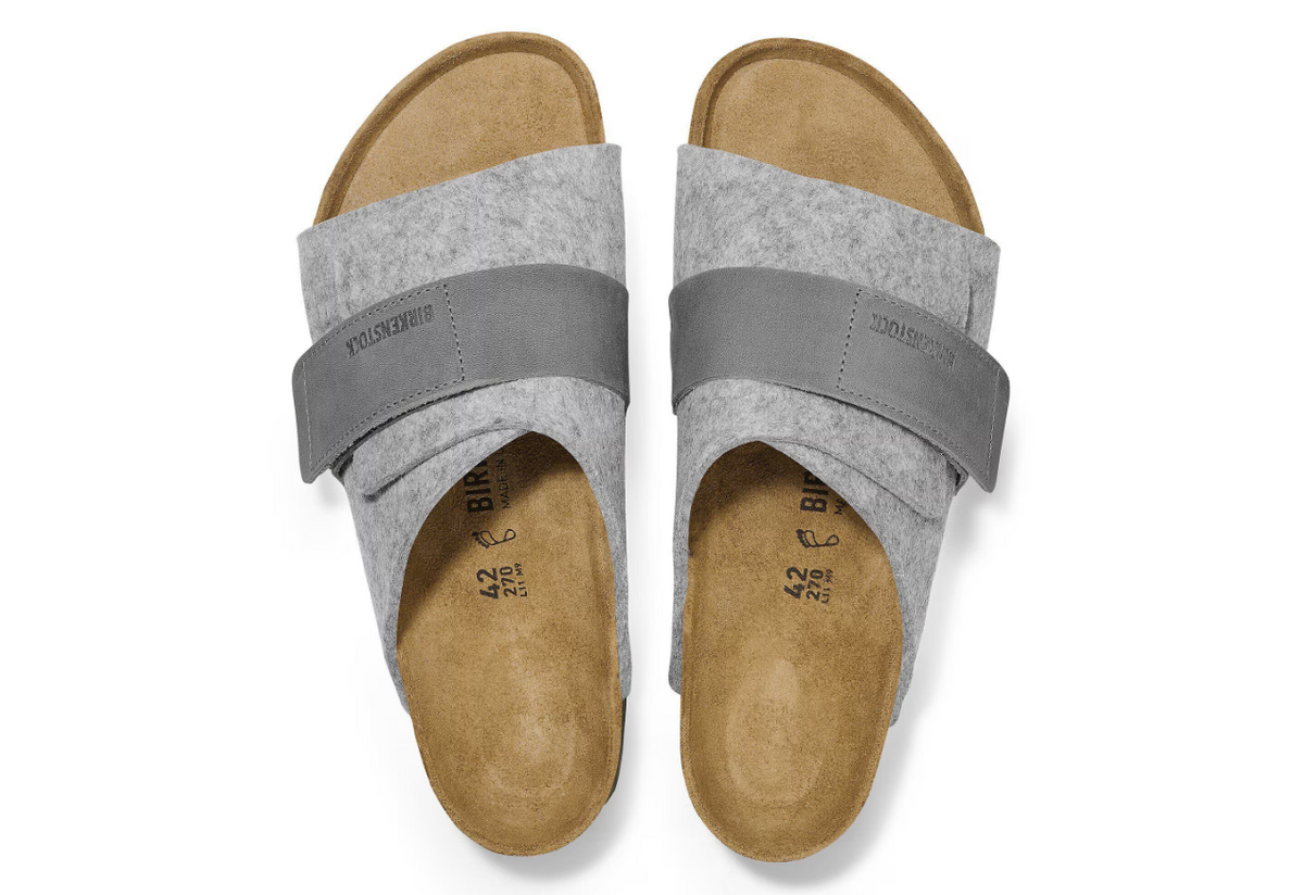 Birkenstock Kyoto Leather Textile Felt Light Gray  Narrow