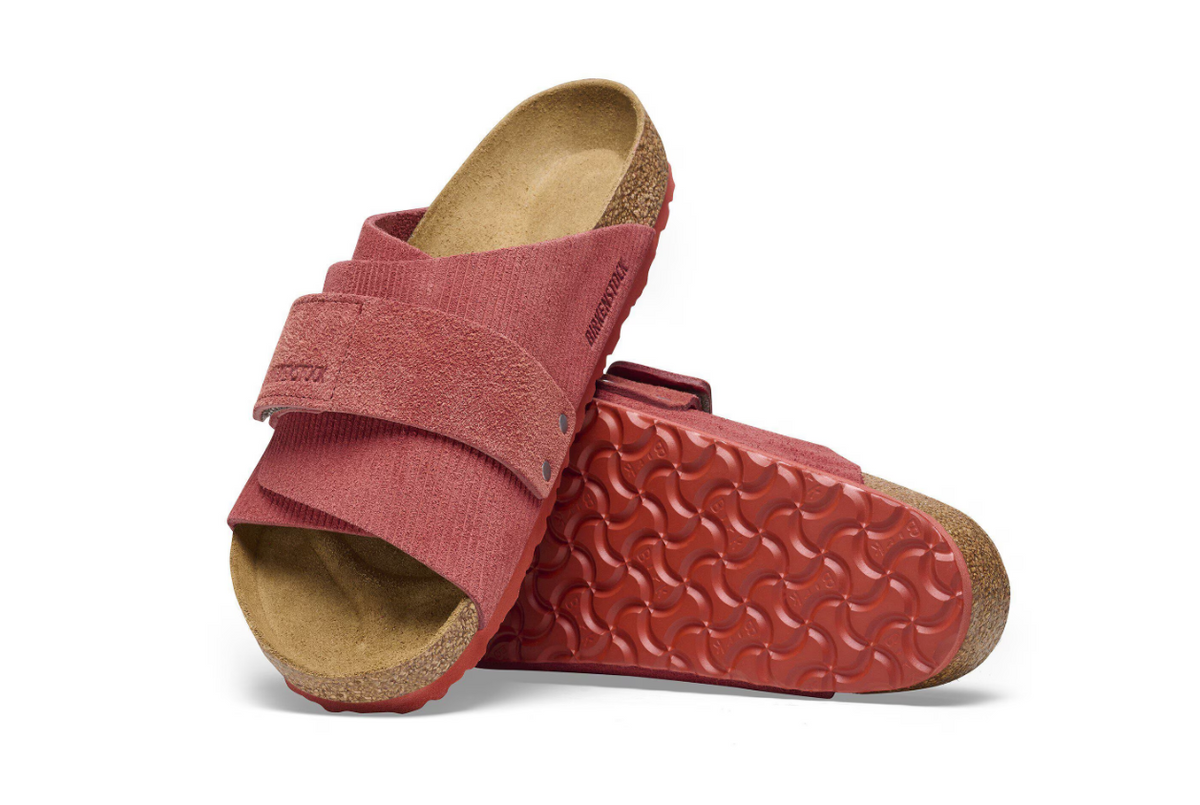 Birkenstock Kyoto Suede Embossed Corduroy Sienna R - Red, Narrow