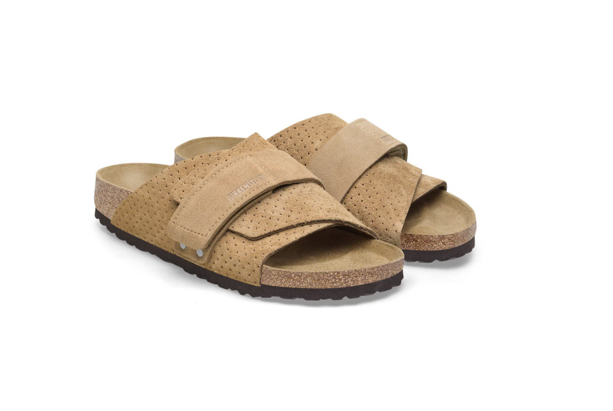 Birkenstock Kyoto Suede Leather Embossed  - Beige, Narrow