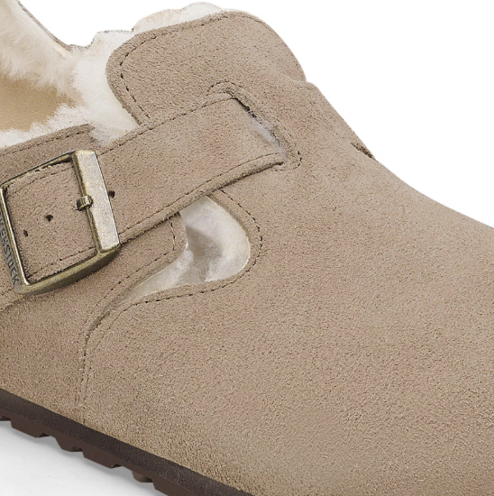 Birkenstock London Shearling Suede Leather Taupe  Regular