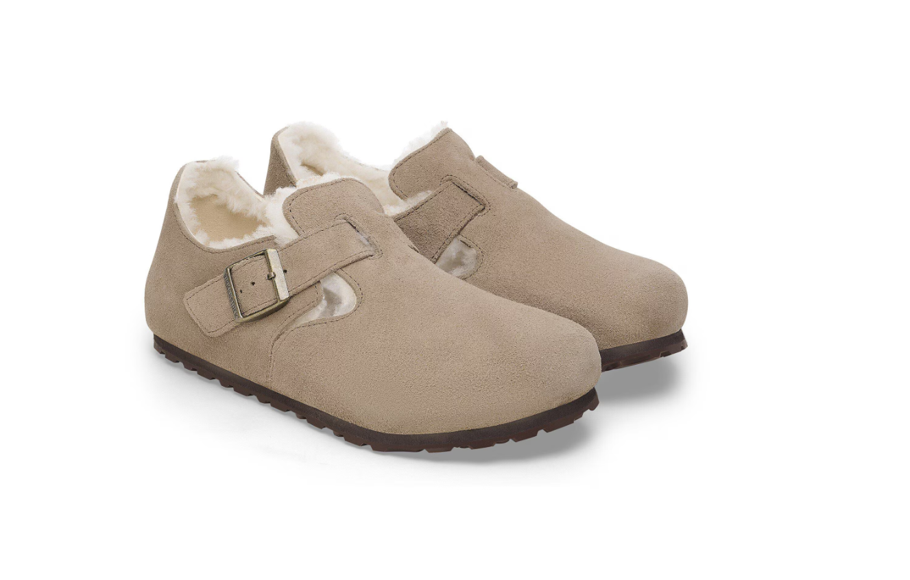 Birkenstock London Shearling Suede Leather Taupe  Narrow