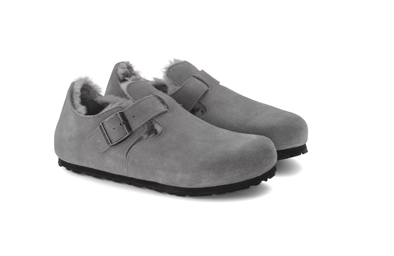 Birkenstock London Shearling Suede Leather Whale Gray  Narrow