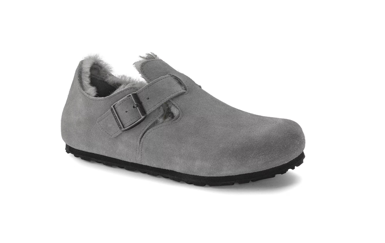 Birkenstock London Shearling Suede Leather Whale Gray  Narrow