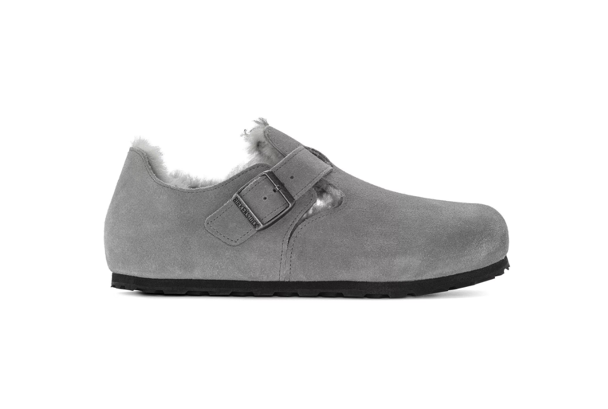 Birkenstock London Shearling Suede Leather Whale Gray  Narrow